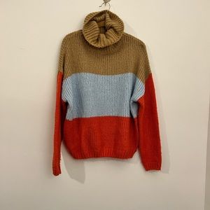 Woven heart colorblock turtleneck sweater